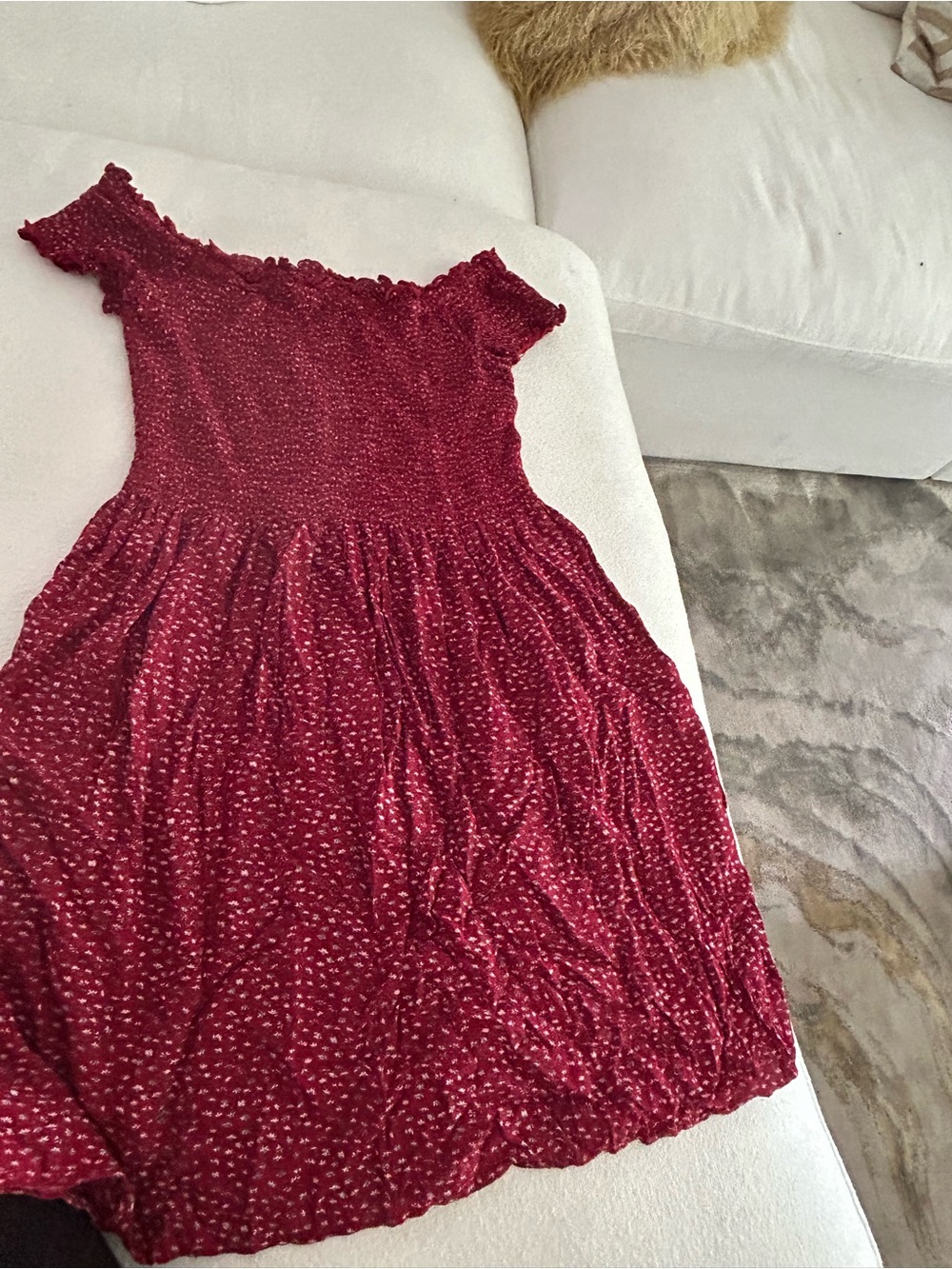 Brandy Melville Burgundy Floral Smocked Casual Dress